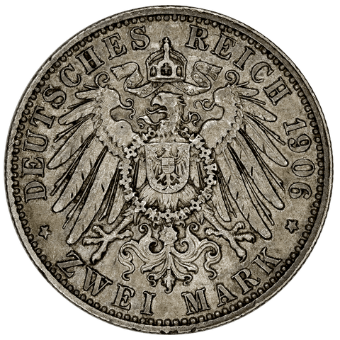 1906-D German States, Bavaria Silver 2 Marks KM.913 - Very Fine