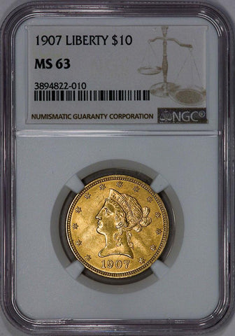 1907 $10 Liberty Gold Eagle - NGC MS 63 - PQ Brilliant Uncirculated