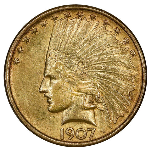 1907 No Motto $10 Indian Gold Coin - PQ Brilliant Uncirculated