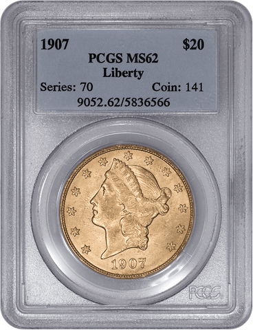1907 $20 Liberty Double Eagle Gold Coin ~ PCGS MS 62 - Brilliant Uncirculated