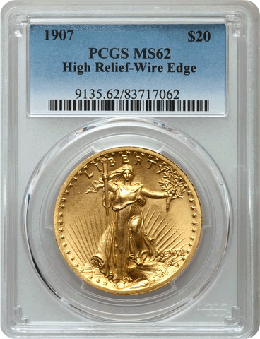 Highly Pleasing 1907 Wire Rim High Relief $20 Saint Gaudens - PCGS MS62