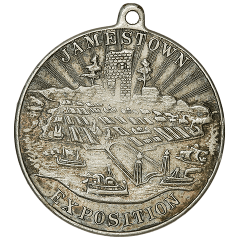 1907 Jamestown Tercentennial White Metal 30mm Medal - About Uncirculated