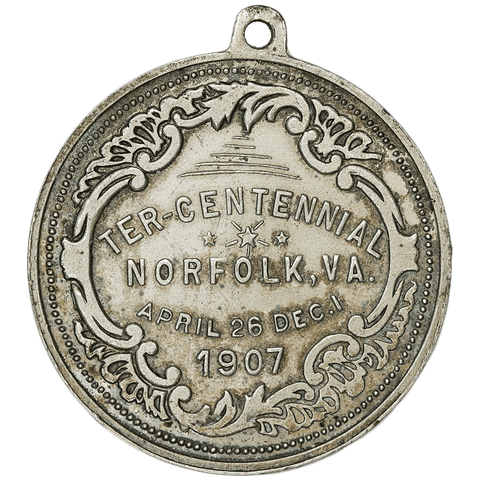 1907 Jamestown Tercentennial White Metal 30mm Medal - About Uncirculated