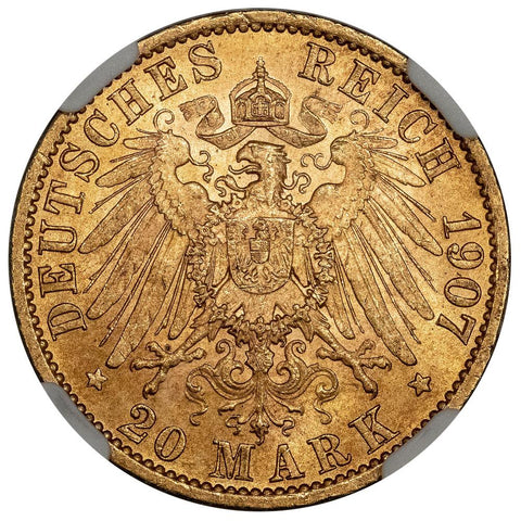 1907-A German States, Prussia Gold 20 Mark KM.521 - NGC MS 62