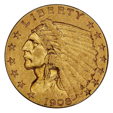 1908 $2.5 Indian Quarter Eagle Gold Coin - About Uncirculated