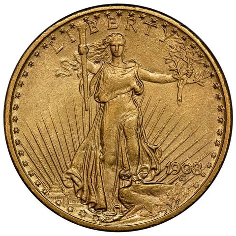 1908 No Motto $20 Saint Gauden's Double Eagle - About Uncirculated