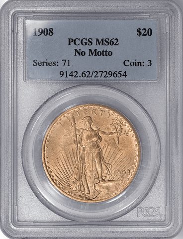 1908 No Motto $20 Saint Gold Double Eagle - PCGS MS 62