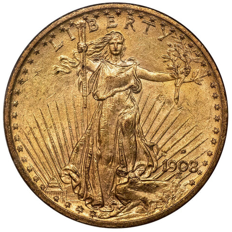 1908-D Motto $20 Saint Gaudens Double Eagle Gold Coin - PCGS MS 63 - Choice Uncirculated