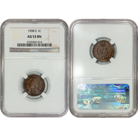 1908-S Indian Head Cent - NGC AU 53 - About Uncirculated