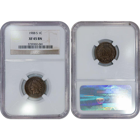 1908-S Indian Head Cent - NGC Extremely Fine 45