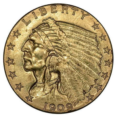 1909 $2.5 Indian Quarter Eagle Gold Coin - AU Details (Ex-Jewelry)