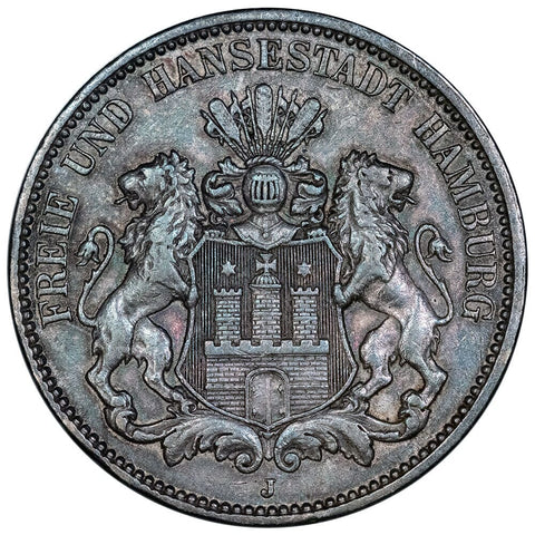 1909-J German States, Hamburg Silver 3 Marks KM. 620 - Extremely Fine