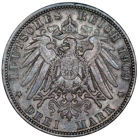 1909-J German States, Hamburg Silver 3 Marks KM. 620 - Extremely Fine