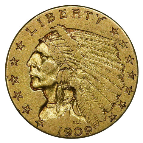 1909 $2.5 Indian Quarter Eagle Gold Coin - Extremely Fine