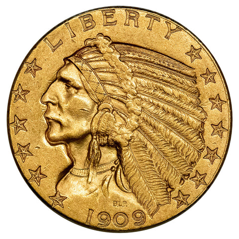 1909-D $5 Indian Half Eagle Gold Coin - Brilliant Uncirculated