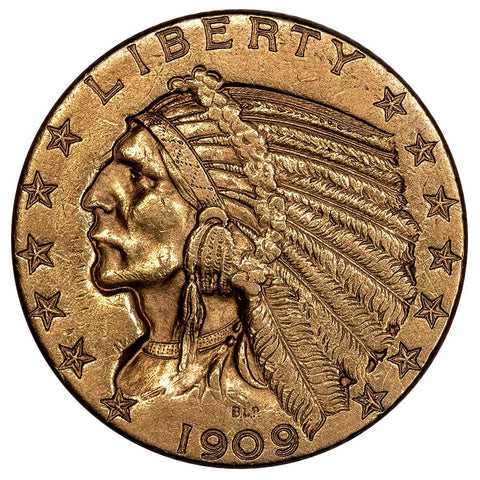 1909-D $5 Indian Half Eagle Gold Coin - Extremely Fine