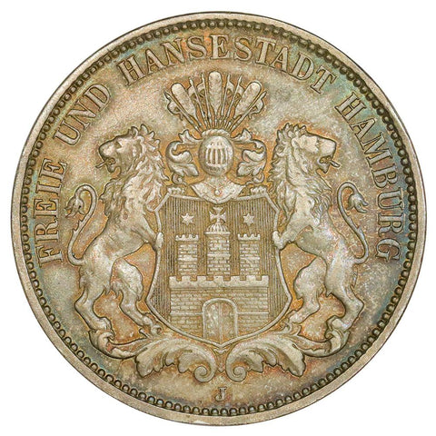 1909-J German States, Hamburg Silver 3 Marks KM. 620 - Very Fine