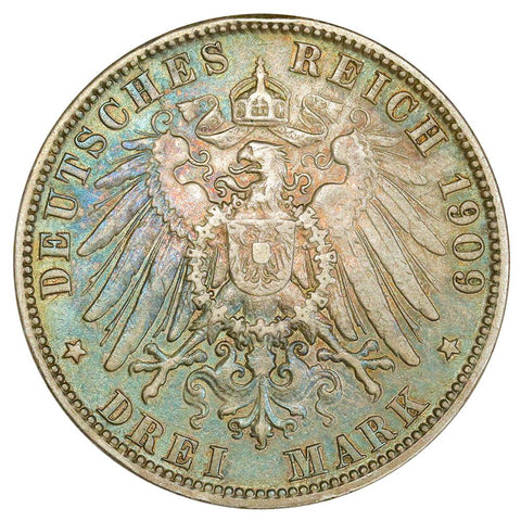 1909-J German States, Hamburg Silver 3 Marks KM. 620 - Very Fine