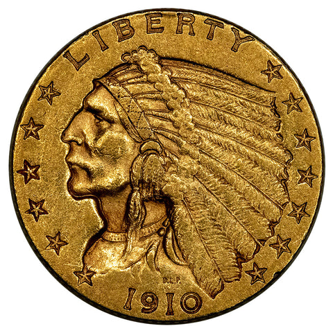 1910 $2.5 Indian Quarter Eagle Gold Coin - About Uncirculated