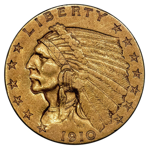 1910 $2.5 Indian Quarter Eagle Gold Coin - About Uncirculated
