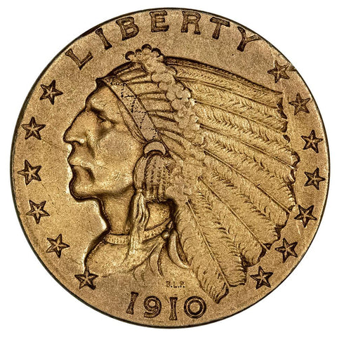 1910 $2.5 Indian Quarter Eagle Gold Coin - Very Fine