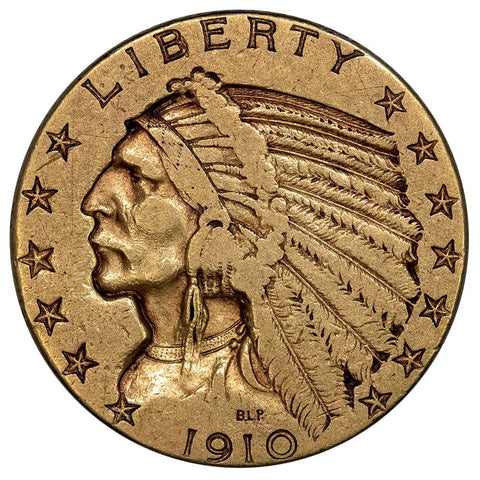 1910 $5 Indian Half Eagle Gold Coin - Very Fine