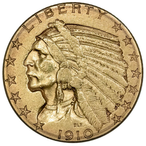 1910 $5 Indian Half Eagle Gold Coin - Extremely Fine