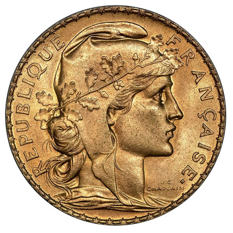 1910 French Gold 20 Franc Rooster KM.857 - About Uncirculated