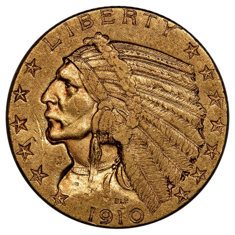 1910-S $5 Indian Half Eagle Gold Coin - Extremely Fine