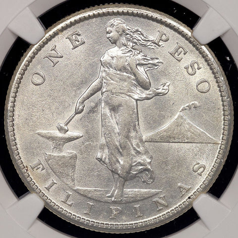 1910-S Philippines Silver Peso (Semi-Key) - KM.172 - NGC AU 58