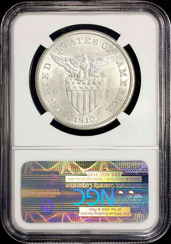 1910-S Philippines Silver Peso (Semi-Key) - KM.172 - NGC AU 58
