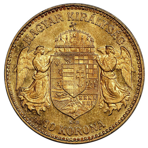 1911 Hungary Gold 10 Corona KM. 485 - PQ Brilliant Uncirculated