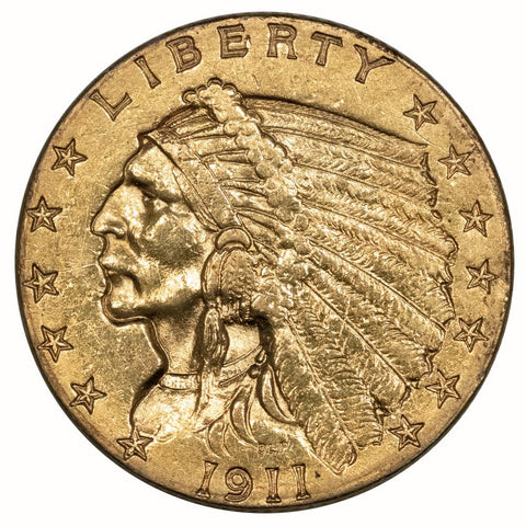 1911 $2.5 Indian Quarter Eagle Gold Coin - AU Detail (Ex-Jewelry)