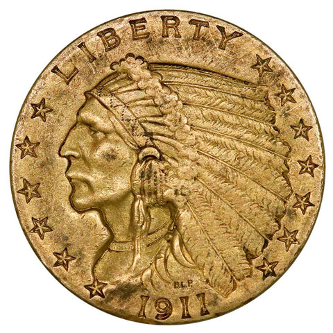 1911 $2.5 Indian Quarter Eagle Gold Coin - Nominal AU