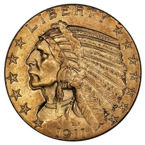 1911 $5 Indian Half Eagle Gold Coin - About Uncirculated