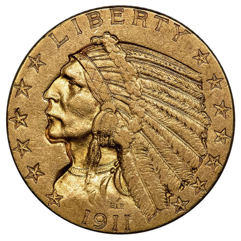 1911 $5 Indian Half Eagle Gold Coin - Extremely Fine