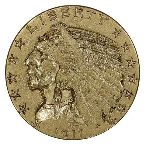 1911-S $5 Indian Half Eagle Gold Coin - Very Fine