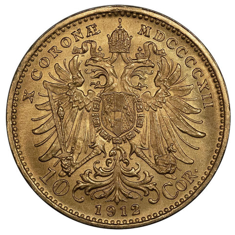 1912 Austria Gold 10 Corona KM.2816 - PQ Brilliant Uncirculated