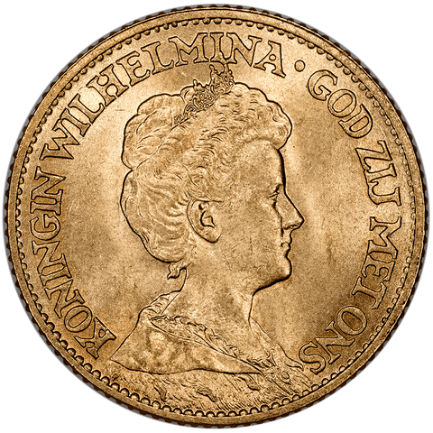 1912 Netherlands Wilhelmina I Gold 10 Gulden - KM.149 - Brilliant Uncirculated