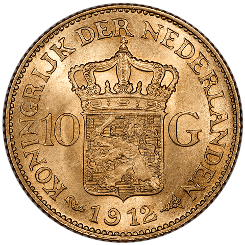 1912 Netherlands Wilhelmina I Gold 10 Gulden - KM.149 - Brilliant Uncirculated