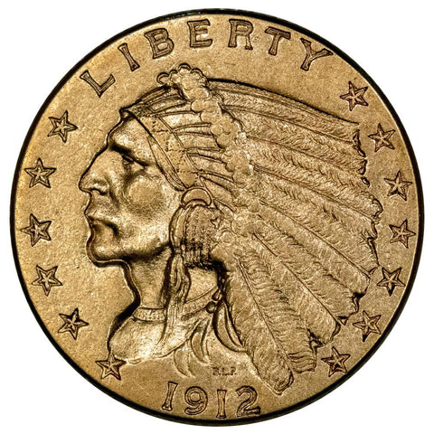 1912 $2.5 Indian Quarter Eagle Gold Coin - About Uncirculated