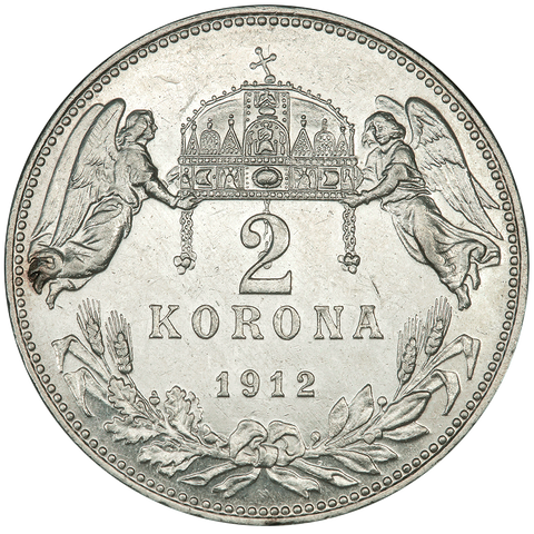 1912 Hungary Silver 2 Korona KM.493 - PQ Brilliant Uncirculated