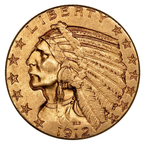 1912 $5 Indian Half Eagle Gold Coin - About Uncirculated