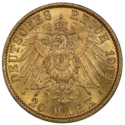 1912-A German States, Prussia Gold 20 Mark KM.521 - Brilliant Uncirculated