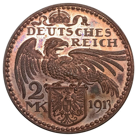 1913 German States, Bavaria Copper 2 Mark Goetz Pattern Schaaf-51/G1 - Gem Proof