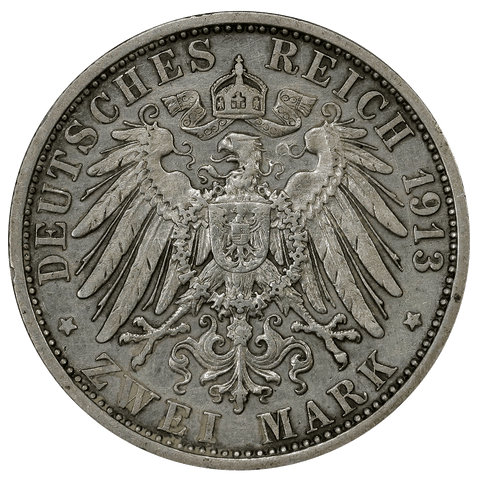 1913-A German States, Prussia Silver 2 Mark KM.533 - Very Fine Details