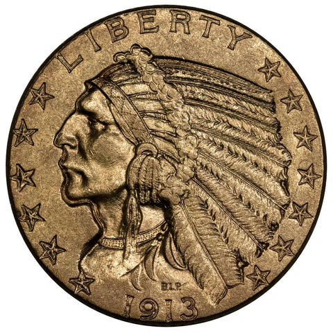 1913 $5 Indian Half Eagle Gold Coin - PQ Brilliant Uncirculated