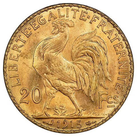 1913 French Gold 20 Franc Angel KM.857 - Choice Uncirculated