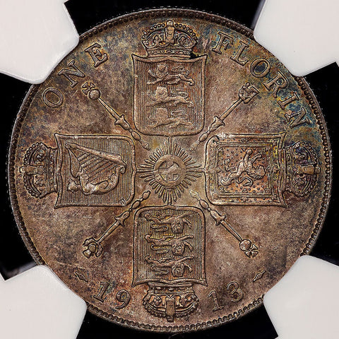 1913 Great Britain Silver Florin (2 Shilling) KM.817 - NGC AU 55