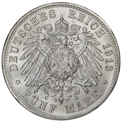 1913-A German States, Prussia Silver 5 Mark KM.536 - Brilliant Uncirculated